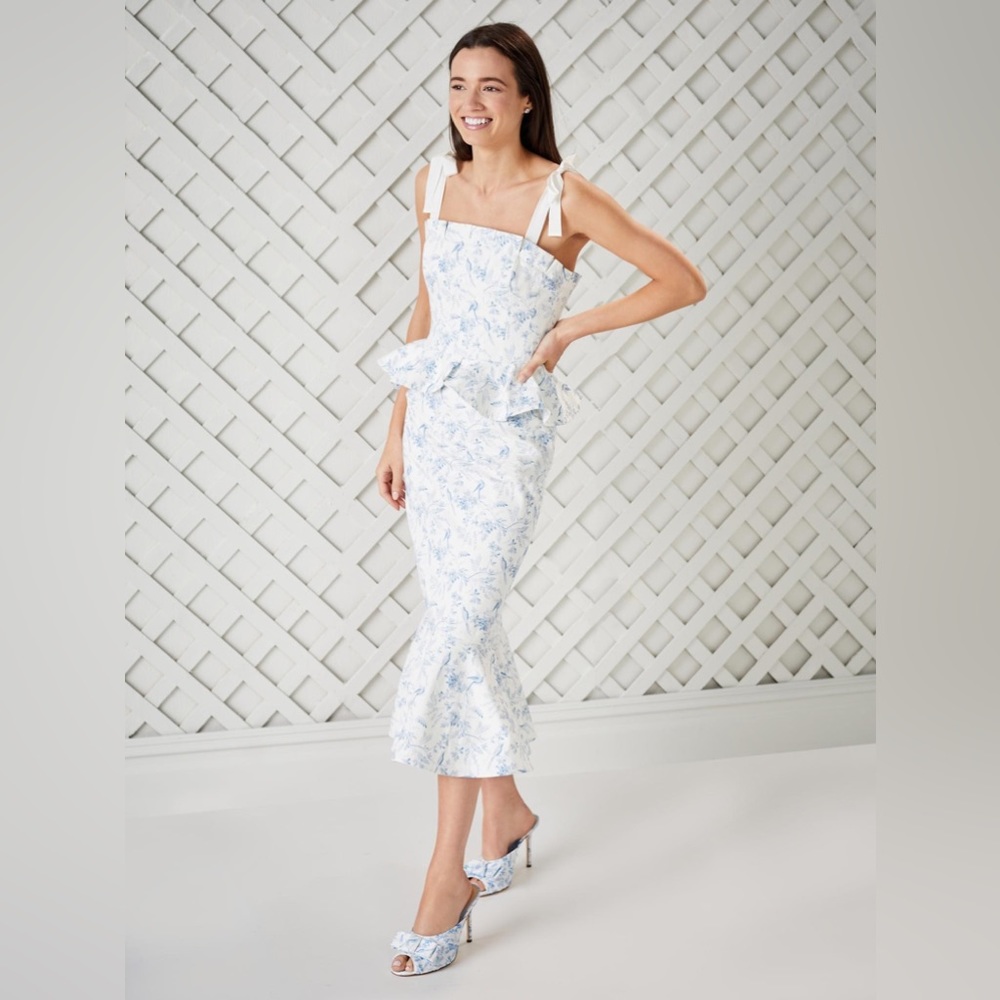 ANTONIO MELANI White and Blue Floral Wedding Dress